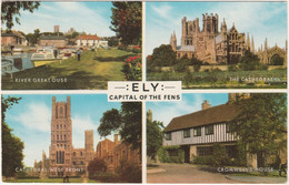 Ely, Cambridgeshire Multiview. Cathedral West Front, Cromwell’s House - Andere & Zonder Classificatie
