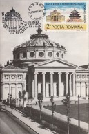 32735- BUCHAREST- ROMANIAN ATHENEUM, CAR, MAXIMUM CARD, 1991, ROMANIA - Maximumkaarten