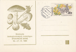 32907- MUSHROOMS SPECIAL POSTCARD, BUTTERFLY STAMP, 1984, CZECHOSLOVAKIA - Mushrooms