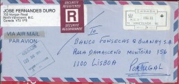 Registered Letter Sent Vancouver, Canada To Lisbon. Obliteration Security. Two Scans. - Brieven En Documenten