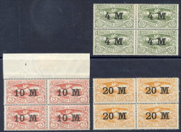 UPPER SILESIA 1922 Surcharge Set Of 3 In Blocks Of 4 MNH/LHM.  Michel 41-43 - Autres & Non Classés