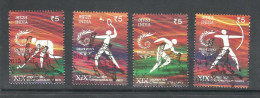 INDIA, 2010, FIRST DAY CANCELLED, XIX Commonwealth Games, Set 4 V, Sports, Archery Hockey, Badminton, Athletics, - Used Stamps