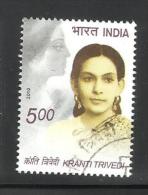 INDIA, 2010, FIRST DAY CANCELLED, Kranti Trivedi, Author, Women, Writer, 1 V - Usati