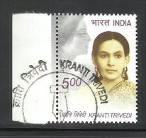 INDIA, 2010, FIRST DAY CANCELLED, Kranti Trivedi, Author, Women, Writer, 1 V - Usati