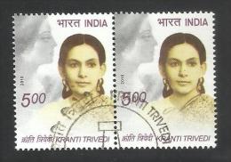 INDIA, 2010, FIRST DAY CANCELLED, PAIR, Kranti Trivedi, Author, Women, Writer, 1 V - Gebraucht