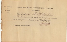 Reçu De Xhoffer Memoire De L'ingénieur Lebens Verviers 1868 Chez Vinche - 1800 – 1899