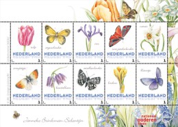 Nederland  2016  Bloemen En Vlinders  Flowers And Butterflies 3   Velletje /sheetlet  Postfris/mnh/neuf - Nuovi