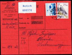 1960. Islandic Falcon. 25 Kr. Fylgibréf Postkrafa Kr. 634. REYKJAVIK 15.VIII.63. (Michel: 339) - JF180942 - Lettres & Documents