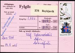 1964. Wappen Islands. 25 Kr.  Fylgibréf. Verd 817 Kr. REYKJAVIK 19.VIII.1965. (Michel: 380) - JF180957 - Lettres & Documents