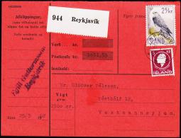 1960. Islandic Falcon. 25 Kr. Fylgibréf Postkrafa Kr. 1011,55. REYKJAVIK 25.V.62 (Michel: 339) - JF180931 - Covers & Documents