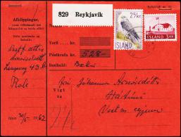 1960. Islandic Falcon. 25 Kr. Fylgibréf Postkrafa Kr. 528. REYKJAVIK 30.V.62 (Michel: 339) - JF180936 - Storia Postale