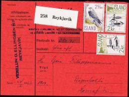 1960. Islandic Falcon. 25 Kr. Fylgibréf Postkrafa Kr. 380,75. REYKJAVIK 23.II.62. (Michel: 339) - JF180928 - Storia Postale