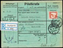 1932. Gullfoss. 65 Aur Brown Postkrafa 6 Kr. 25 Aur Rec REYKJAVIK 15.V.34 + BLÖNDUS 21.... (Michel: 154) - JF181156 - Briefe U. Dokumente