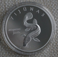 Lithuania 50 Litas Silver Coin Featuring Lithuanian Nature 2010 FISH EEL Loach - Lituanie