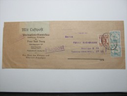 DANZIG 1923 , Luftpost Streifband Nach Berlin , Seltene Portostufe In Ungefaltenem Zustand - Briefe U. Dokumente