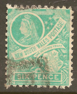 NSW 1898 6d Emerald-green QV SG 297f U #QO155 - Usados