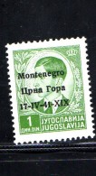 MONTENEGRO 1941 FRANCOBOLLO DI JUGOSLAVIA SOPRASTAMPATO MONTENEGRO 1D NUOVO MNH** - Montenegro