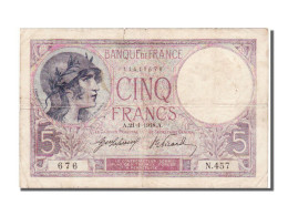 Billet, France, 5 Francs, 5 F 1917-1940 ''Violet'', 1918, 1918-01-21, TTB - 5 F 1917-1940 ''Violet''