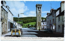 GATEHOUSE OF FLEET : HIGH STREET AND CLOCK TOWER (MORRIS TRAVELLER) - Kirkcudbrightshire