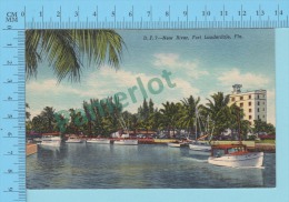 USA Florida ( Boats At New River At Fort Lauderdale ) Linen Postcard CPSM 2 Scans - Fort Lauderdale