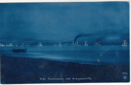 AK Kiel, Illumination Der Kriegsschiffe, K. B. Bahnpost Stempel, 1905 - Kiel