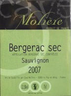 ETIQUETTE De VIN " BERGERAC SEC " - Sauvignon 2007  - Cave Molière 43000 Le Puy En Velay - Parf. état  - - Bergerac