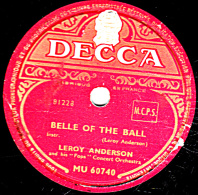 78 Trs - 25 Cm - état B -  LEROY ANDERSON - BELLE OF THE BALL - BLUE TANGO - 78 T - Disques Pour Gramophone