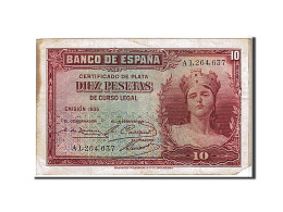 Billet, Espagne, 10 Pesetas, 1935, TB - 10 Pesetas