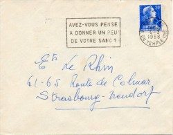 1958 - Obl Secap "AVEZ-VOUS PENSE A DONNER UN PEU DE VOTRE SANG?" Timbre Marianne De Muller N°1011B Type I - Mechanical Postmarks (Advertisement)