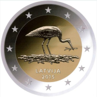 Lettland Latvia  Lettonia 2015 2 Euro  Stork UNZ UNC  Münze  Coin From Mint Roll - Latvia