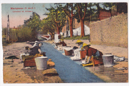 Marignane - Laveuses Au Ruisseau (belle Animation) Circulé 1941, Colorisée, Provient D'un Carnet, Voir Découpe Bord Gauc - Marignane