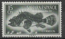 SPANISH SAHARA 1953 Colonial Stamp Day - 15c Red Scorpionfish  MH - Spanische Sahara