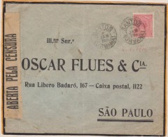 O) 1919 BRAZIL, INTERNAL CENSORSHIP VERY RARE - 100 REIS, COVER TO SANTOS TO SAO PAULO, - Covers & Documents