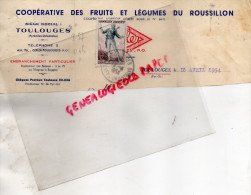 66 - TOULOUGES - EN TETE LETTRE COOPERATIVE FRUITS ET LEGUMES DU ROUSSILLON- 1954  TIMBRE BEAUMARCHAIS - 1950 - ...