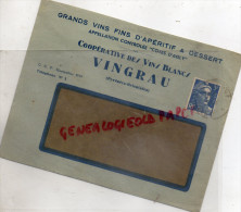 66 - VINGRAU - ENVELOPPE COOPERATIVE DES VINS BLANCS - COTE D' AGLY- 1948 - 1900 – 1949