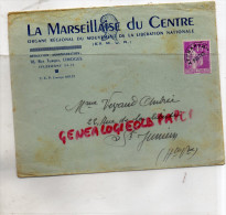 87 - LIMOGES - ENVELOPPE LA MARSEILLAISE DU CENTRE- LIBERATION NATIONALE M.U.R.- RESISTANCE- 18 RUE TURGOT- COCARDE - 1900 – 1949