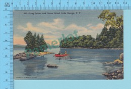 USA New York  ( Long Island & Goose Ilsand Lake George )  CPSM Linen Post Card 2 Scans - Lake George