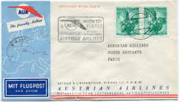 AUTRICHE PREMIER VOL AUA WIEN - PARIS DEPART WIEN 26-5-58 - First Flight Covers