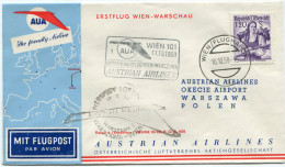 AUTRICHE PREMIER VOL AUA WIEN - WARSZAWA DEPART WIEN 16-10-58 - Erst- U. Sonderflugbriefe