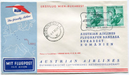 AUTRICHE PREMIER VOL AUA WIEN - BUKAREST DEPART WIEN 2-9-59 - First Flight Covers