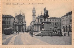 03009 "TORINO - PIAZZA S. CARLO E MONUMENTO A E. FILIBERTO"  ANIMATA, TRAMWAY.  CART. SPED. 1922 - Lugares Y Plazas