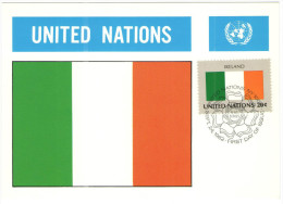 ONU - NAZIONI UNITE - UNITED NATIONS - NATIONS UNIES - 1982 - Flag Series, Ireland - New York - FDC - Cartes-maximum