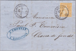 Heimat JU PORRENTRUY 1865-08-25 Brief Mit 20Rp. Orange Sitzende - Storia Postale