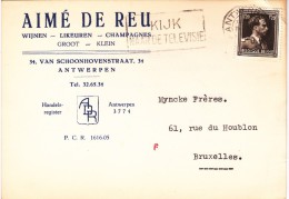 845 - PUB.  A. DE REU - WIJNEN LIKEUREN CHAMPAGNES / FLAMME - SLOGAN: KIJK Naar De TELEVISIE - 1934-1935 Léopold III