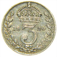 GREAT BRITAIN GEORGIUS V 3 PENCE 1920 ARGENTO SILVER SILBER - F. 3 Pence