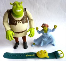 2 Figurines Figurine Et 1 Montre SHREK 2004 DREAMWORKS Divers Prime Et Publicitaires Quick Mc Do + Action Figure - Autres & Non Classés