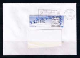 ATM, LETTRE 2.50, Oblitérée,  11/10/1991. LSA, CROUZET, AIGUILLES REPAREES, PAPIER OISEAUX JUBERT,  TORCY,  C001 77468. - 1990 Type « Oiseaux De Jubert »