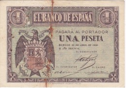 BILLETE DE 1 PTA DEL 30 ABRIL 1938 SERIE A CALIDAD BC  (BANKNOTE) - 1-2 Pesetas