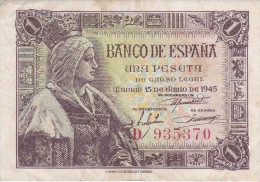 BILLETE DE ESPAÑA DE 1 PTA DEL 15/06/1945 ISABEL LA CATÓLICA SERIE D (BANK NOTE) - 1-2 Pesetas