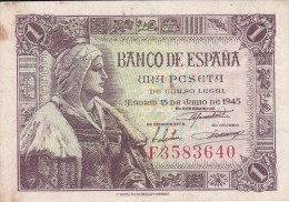 BILLETE DE ESPAÑA DE 1 PTA DEL 15/06/1945 ISABEL LA CATÓLICA SERIE F (BANK NOTE) - 1-2 Peseten